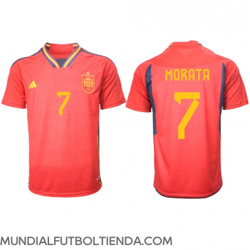 Camiseta España Alvaro Morata #7 Primera Equipación Replica Mundial 2022 mangas cortas